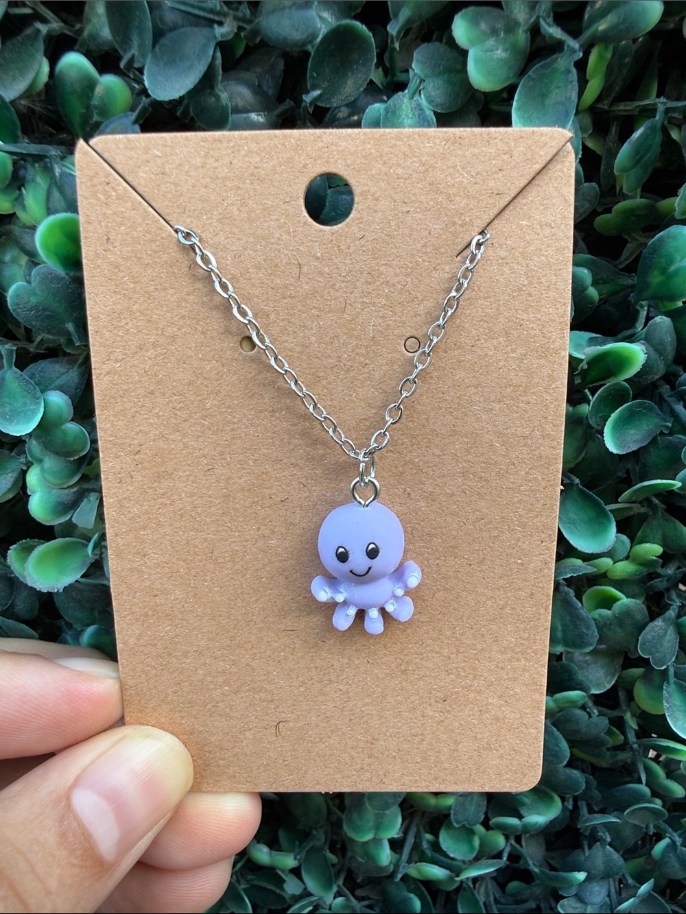 Hand Crafted Lavender Octopus Necklace - Silver Tone Chain